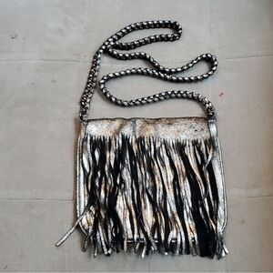 Tarafaluc zara accessories gold leather fringe crossbody
